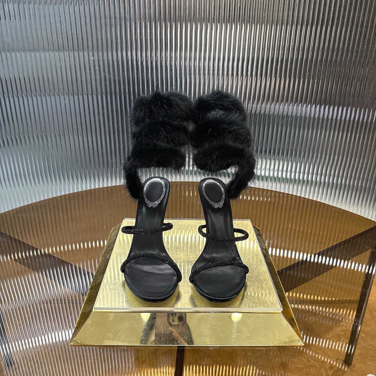 Rene Caovilla Lapin Fur-embellished 95mm Sandal   - DesignerGu