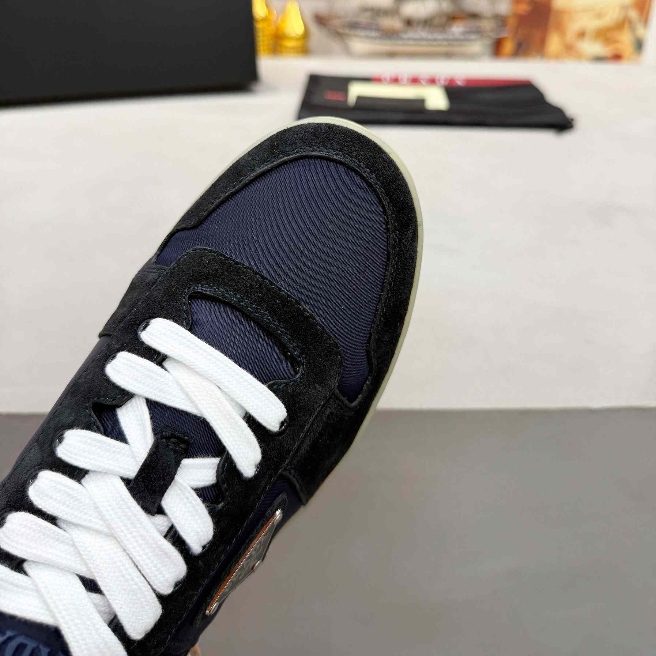 Prada Downtown Eyelets-detail Suede Sneakers - DesignerGu