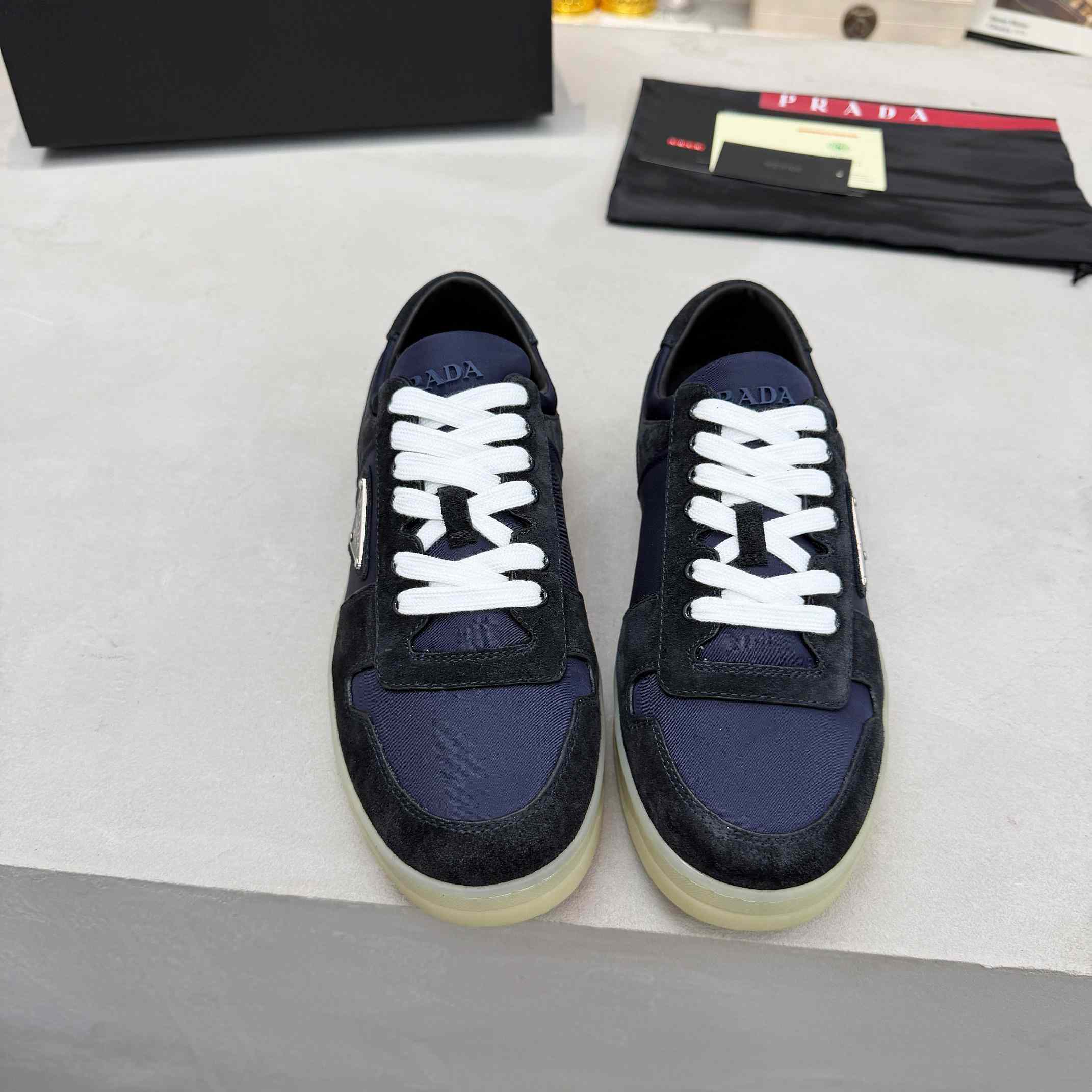 Prada Downtown Eyelets-detail Suede Sneakers - DesignerGu