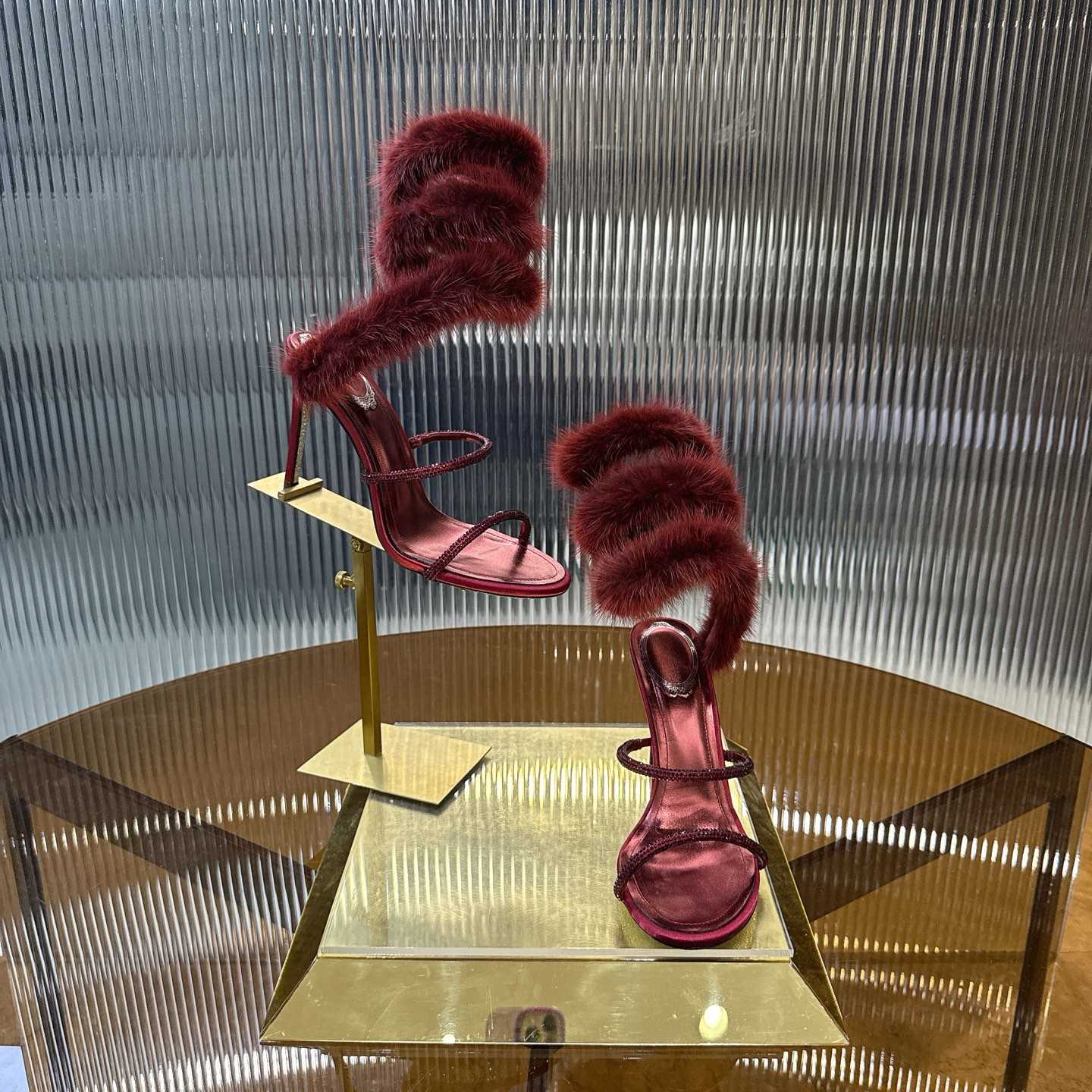 Rene Caovilla Lapin Fur-embellished 95mm Sandal   - DesignerGu