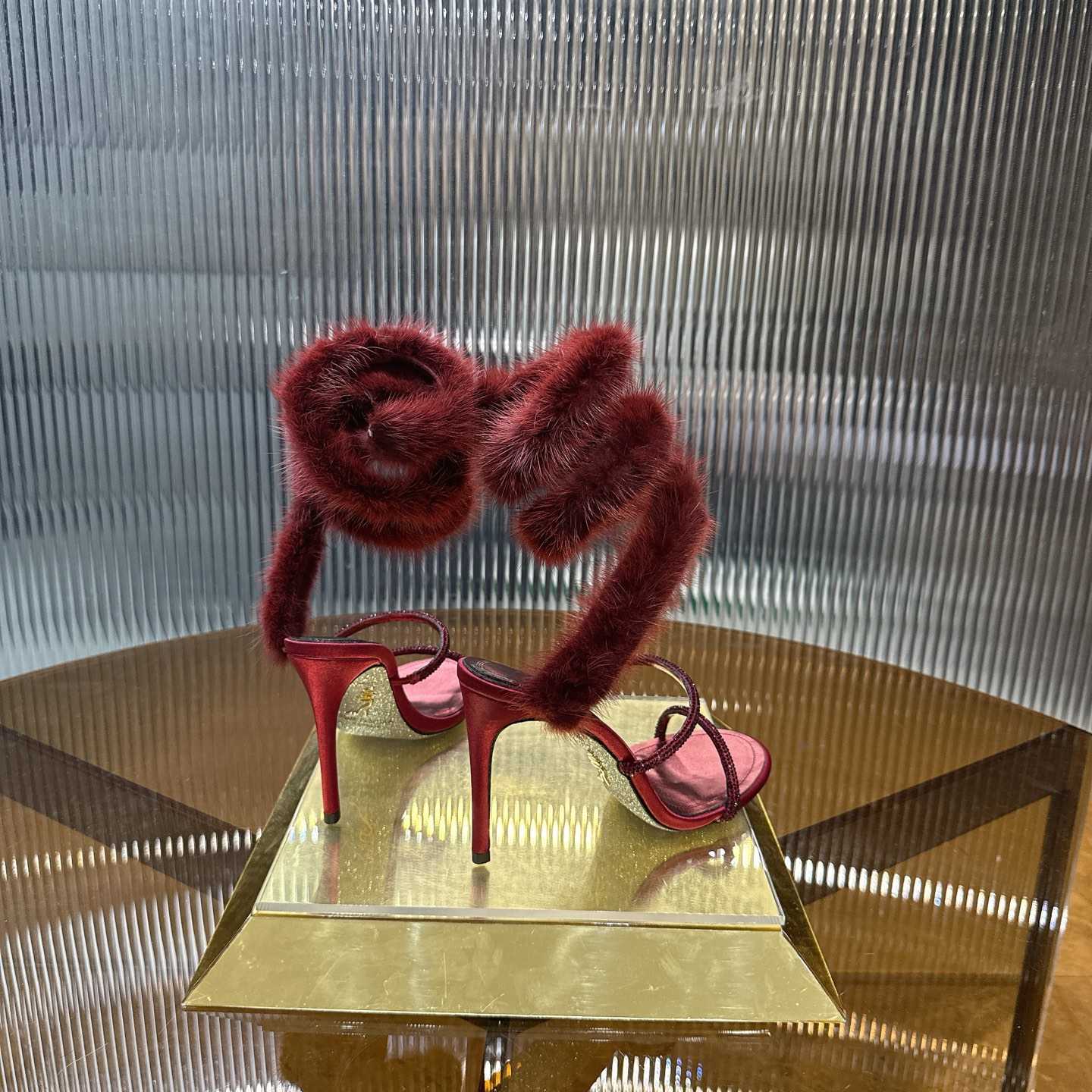 Rene Caovilla Lapin Fur-embellished 95mm Sandal   - DesignerGu