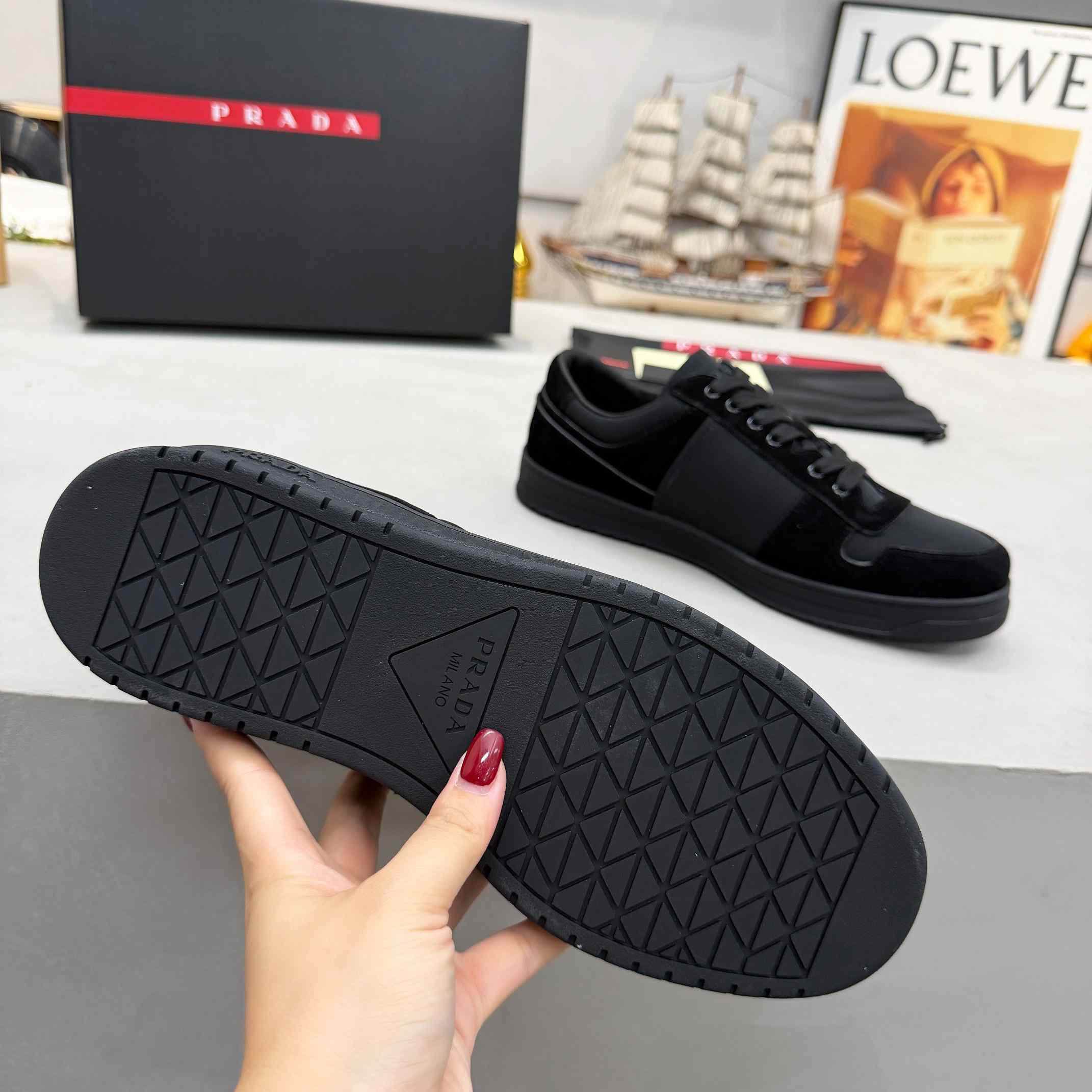 Prada Downtown Re-Nylon And Suede Sneakers - DesignerGu