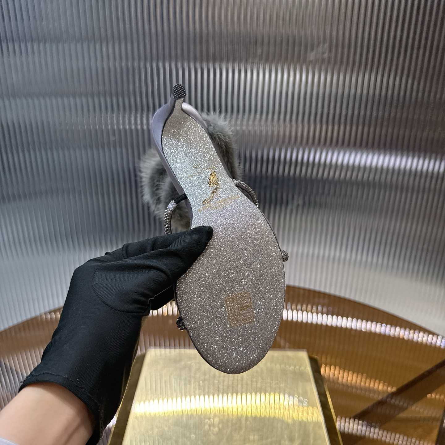 Rene Caovilla Lapin Fur-embellished 95mm Sandal   - DesignerGu