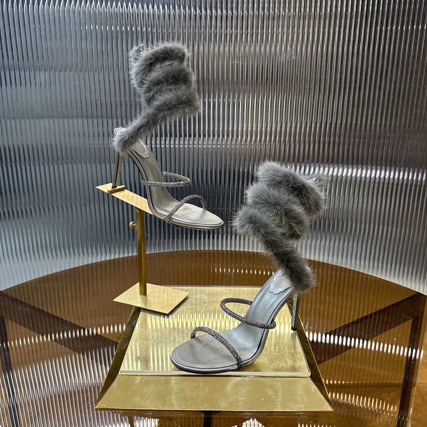 Rene Caovilla Lapin Fur-embellished 95mm Sandal   - DesignerGu