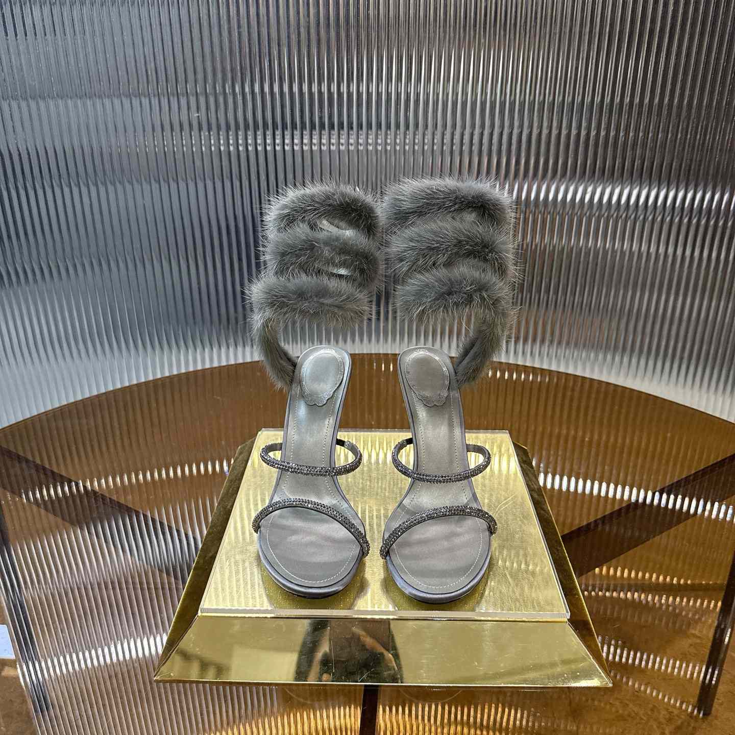 Rene Caovilla Lapin Fur-embellished 95mm Sandal   - DesignerGu