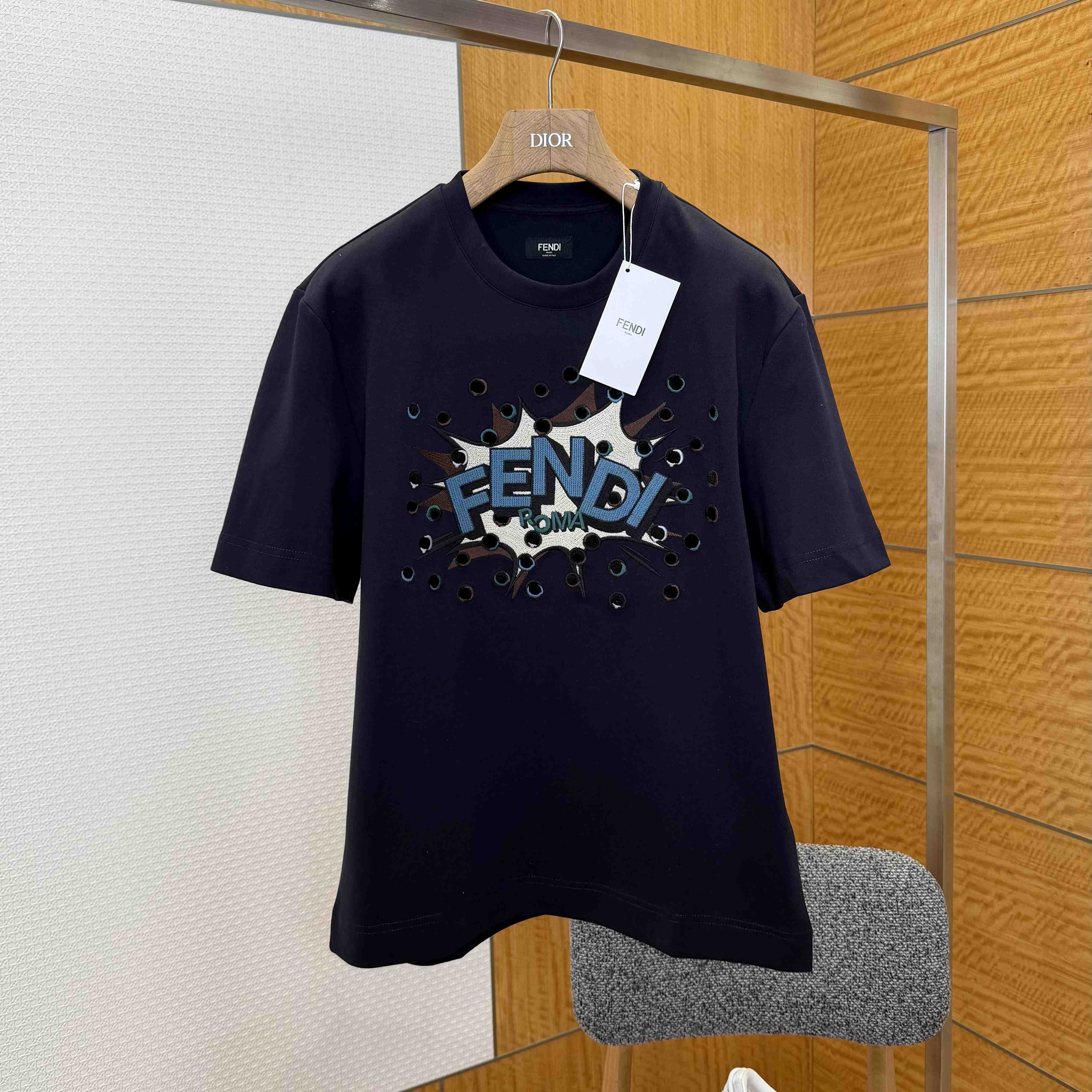 Fendi Dark Blue Cotton T-shirt - DesignerGu