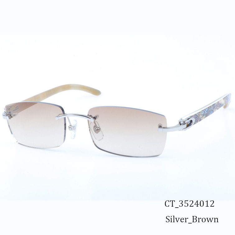 Cartier CT_3524012 Shell Mix White Buffalo Sunglasses In Silver Brown - DesignerGu