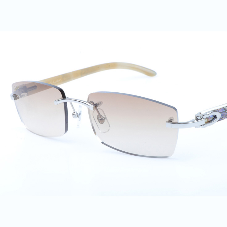 Cartier CT_3524012 Shell Mix White Buffalo Sunglasses In Silver Brown - DesignerGu