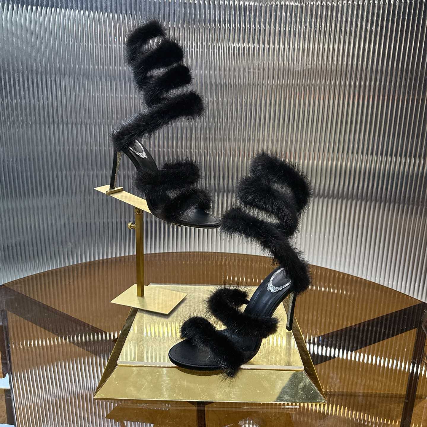 Rene Caovilla Lapin Fur-embellished 95mm Sandal   - DesignerGu