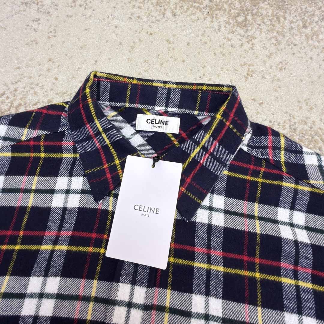 Celine Relaxed Shirt In Brushed Checked Wool - DesignerGu
