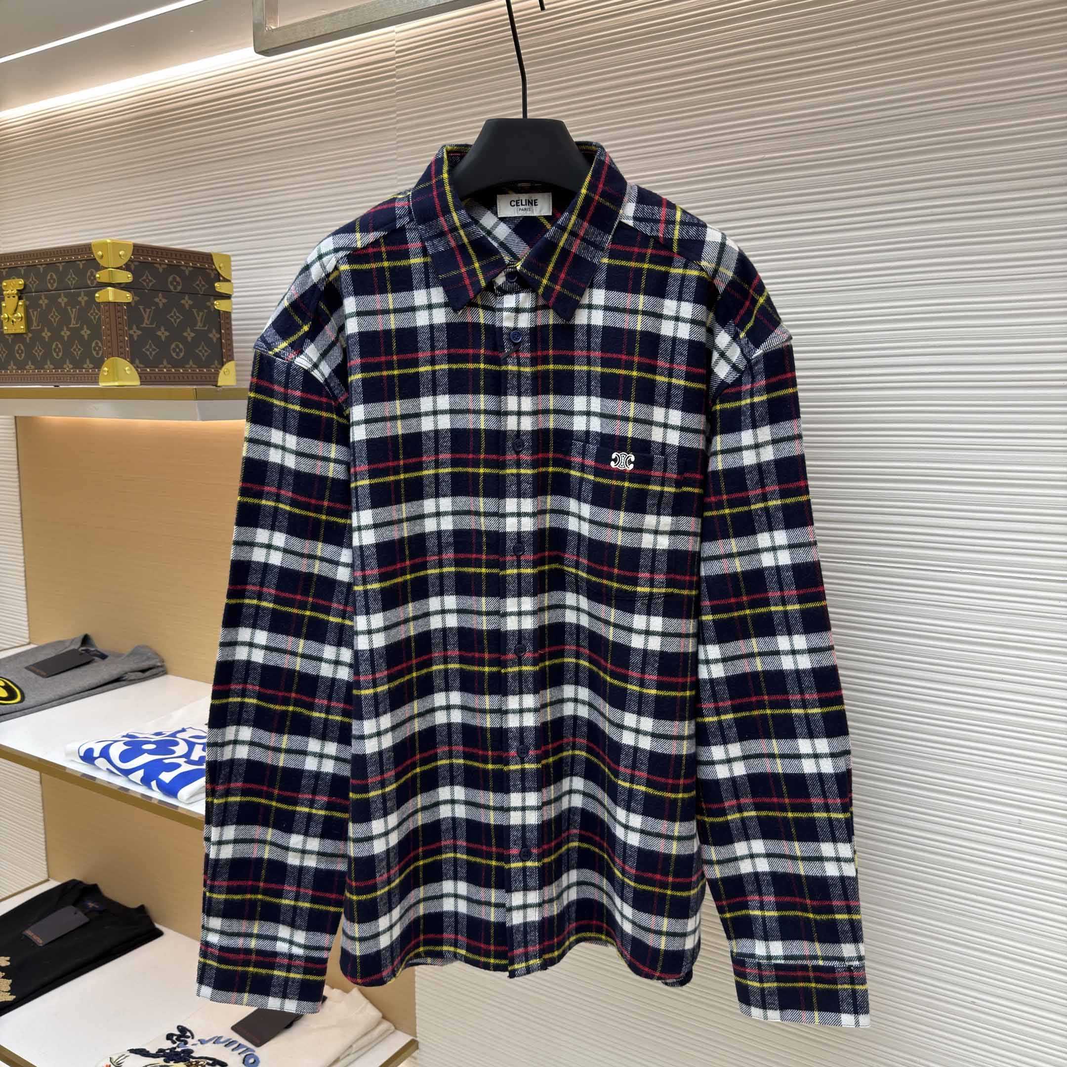 Celine Relaxed Shirt In Brushed Checked Wool - DesignerGu