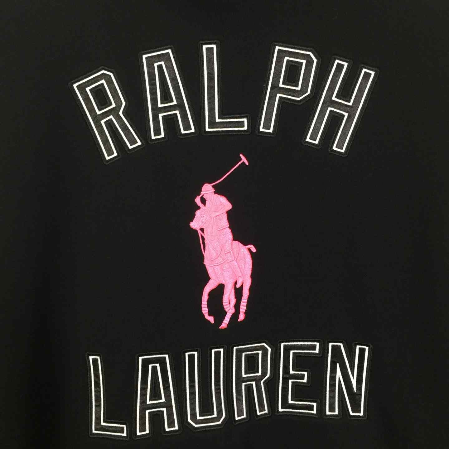Polo Ralph Lauren black cotton-blend fleece quarter-zip sweater with a pink embroidered Pony logo - DesignerGu