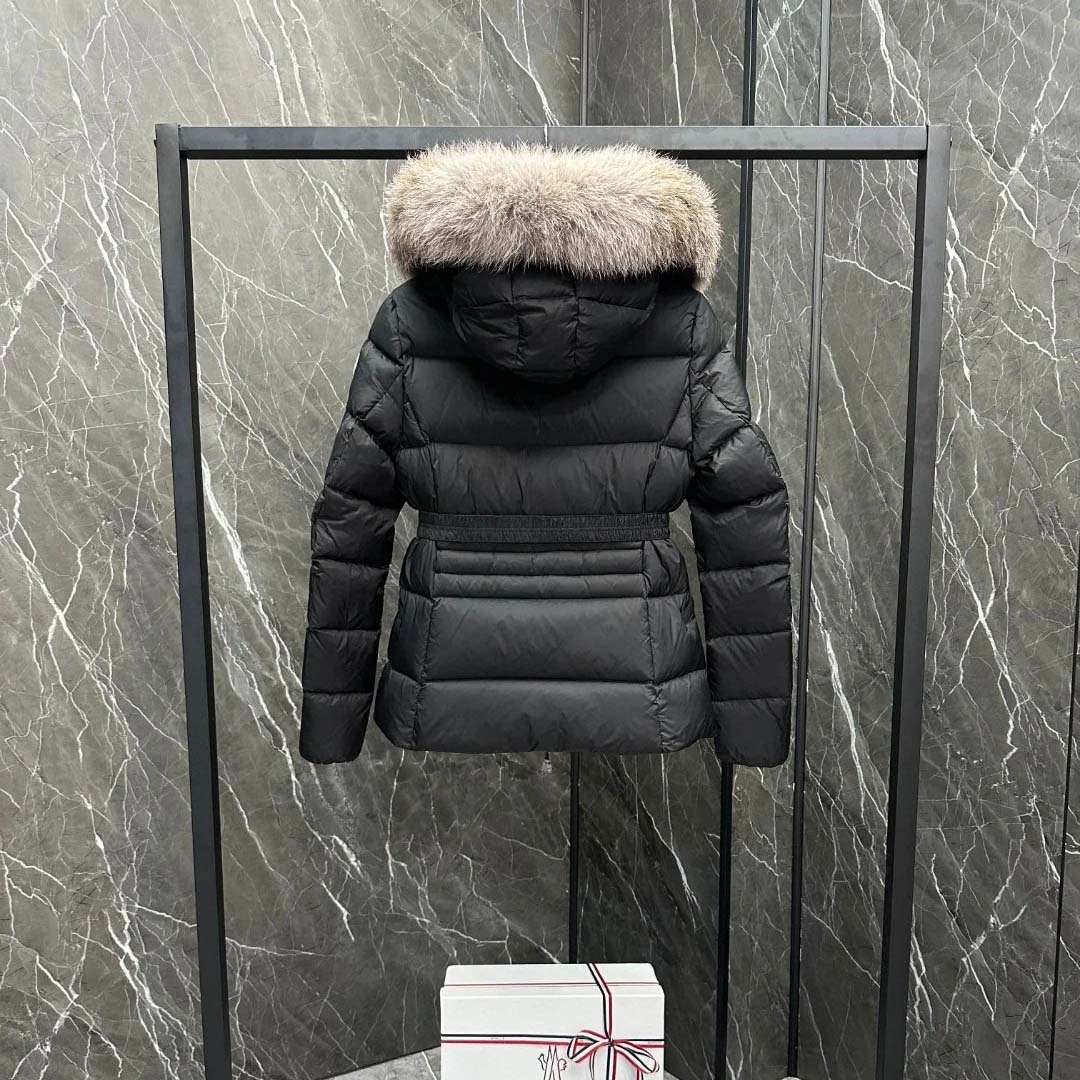 Moncler Belted Puffer Jacket With A Fur-trimmed Hood - DesignerGu