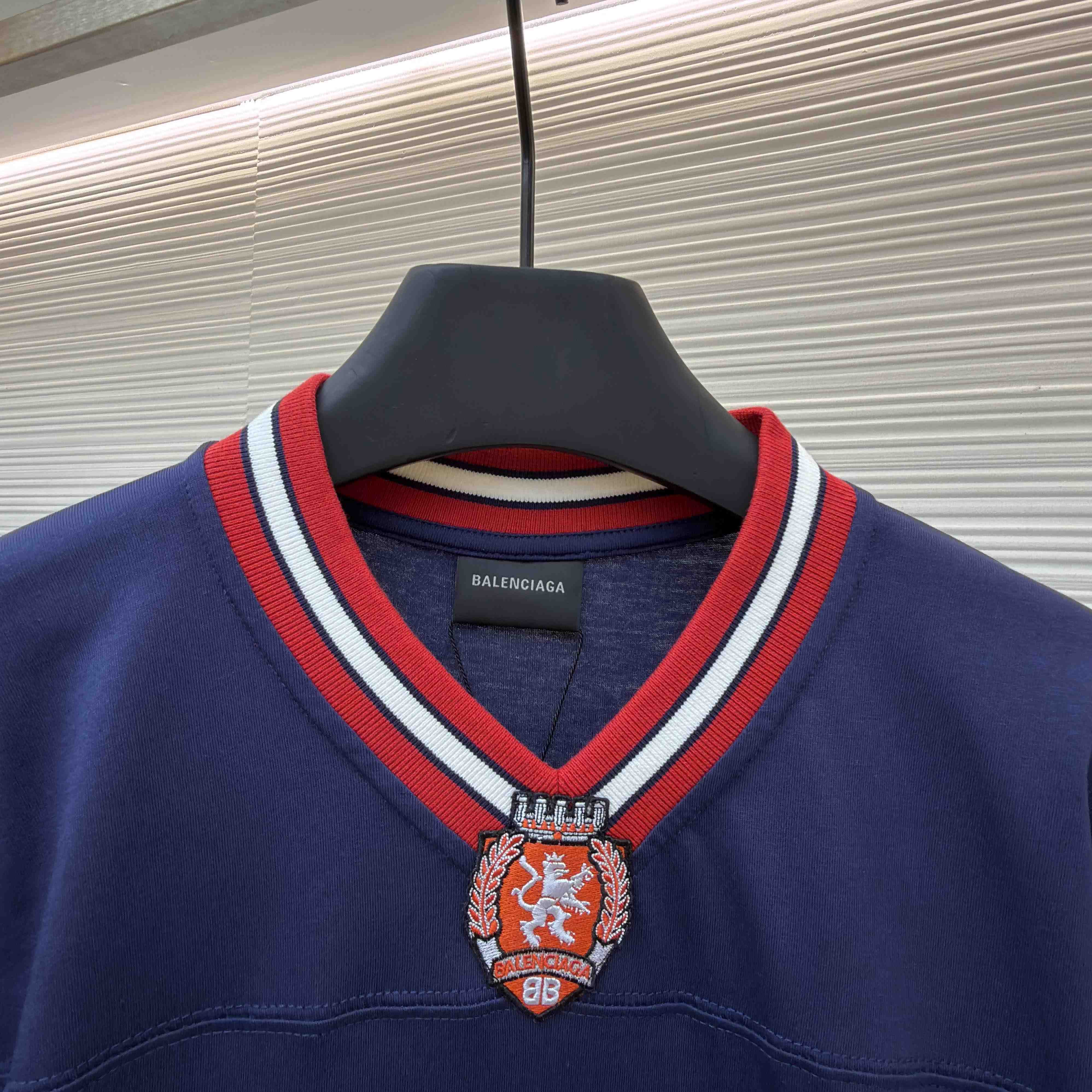 Balenciaga B Football V-Neck T-Shirt Oversized In Dark Navy - DesignerGu