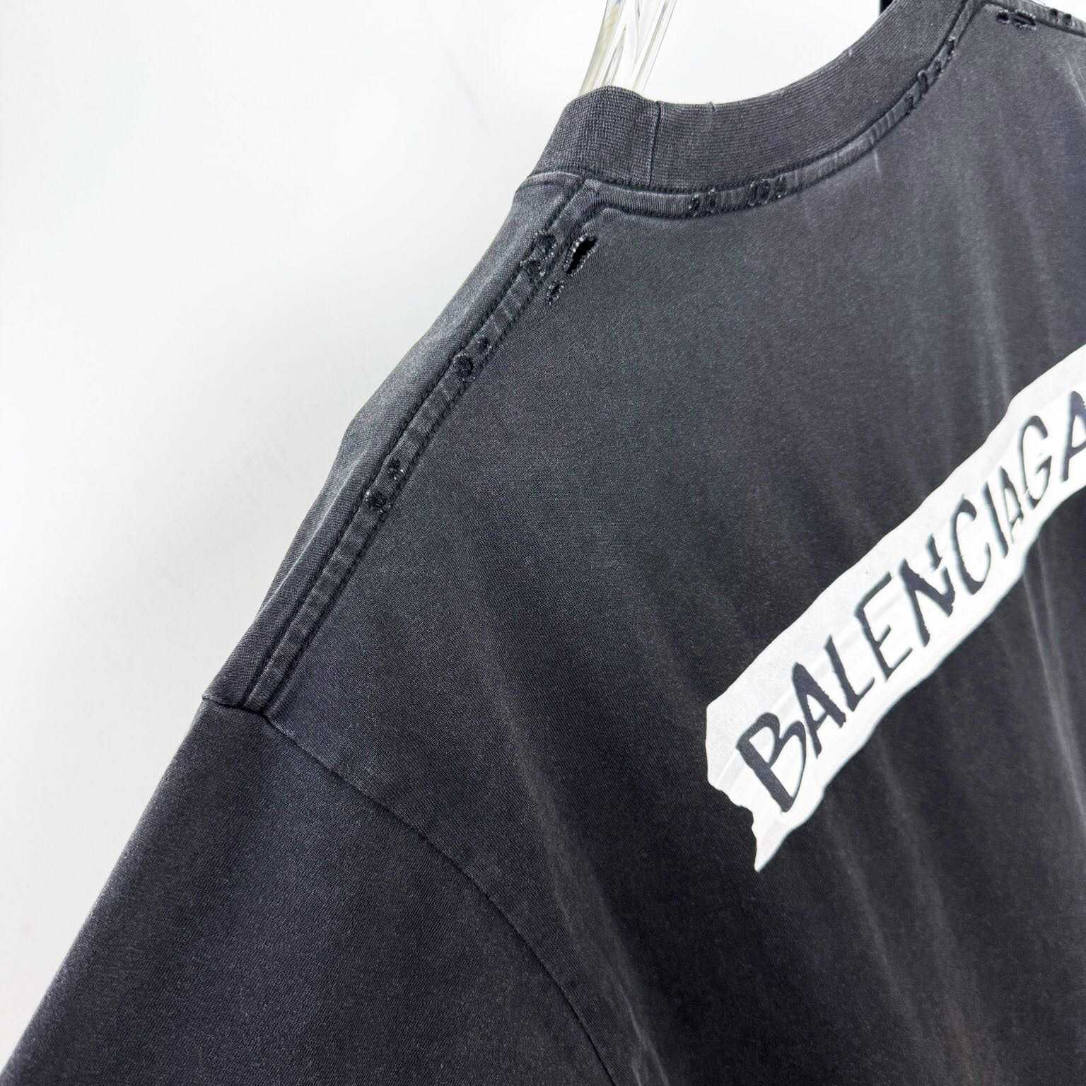 Balenciaga Masking Tape T-Shirt Medium Fit In Faded Black  - DesignerGu