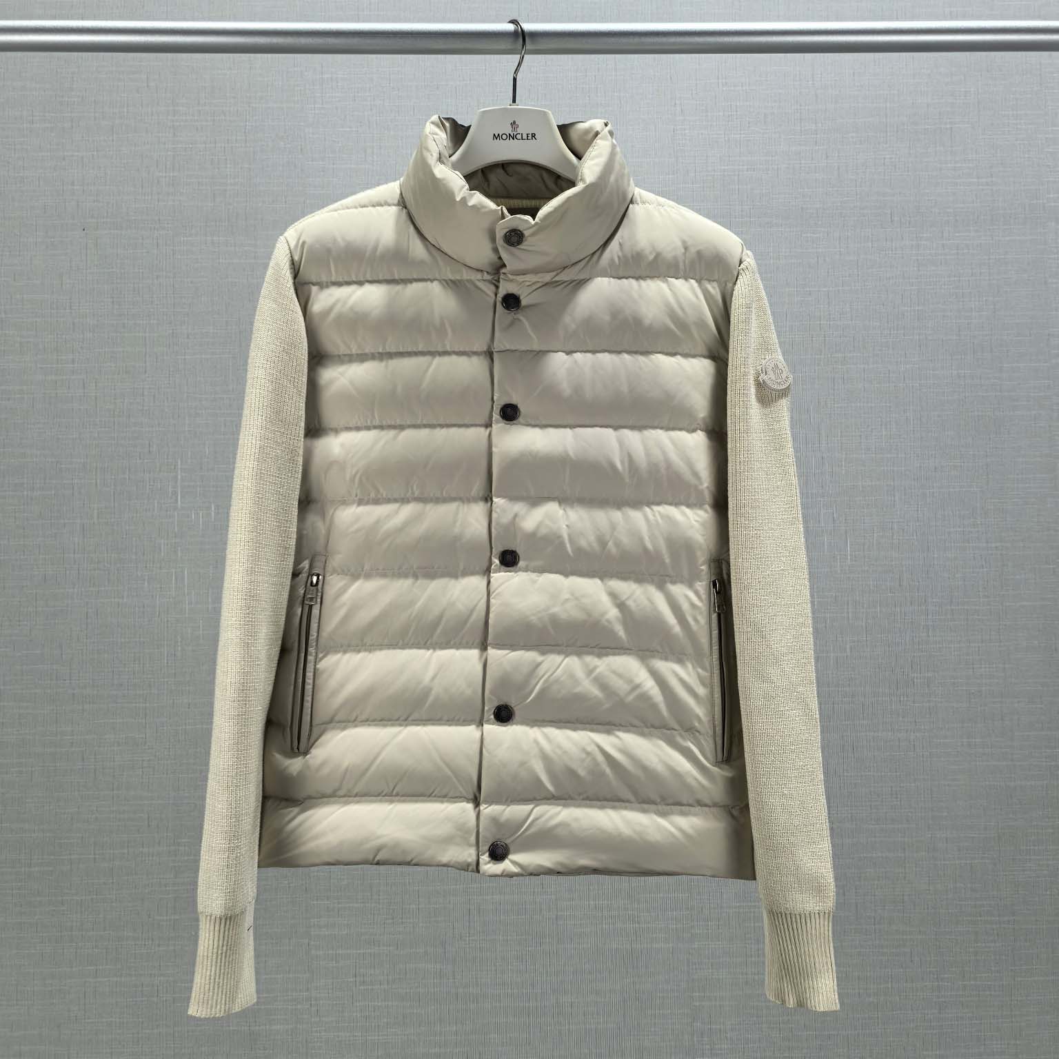 Moncler Ribbed Cotton and Quilted Shell Down Zip-Up Cardigan - DesignerGu