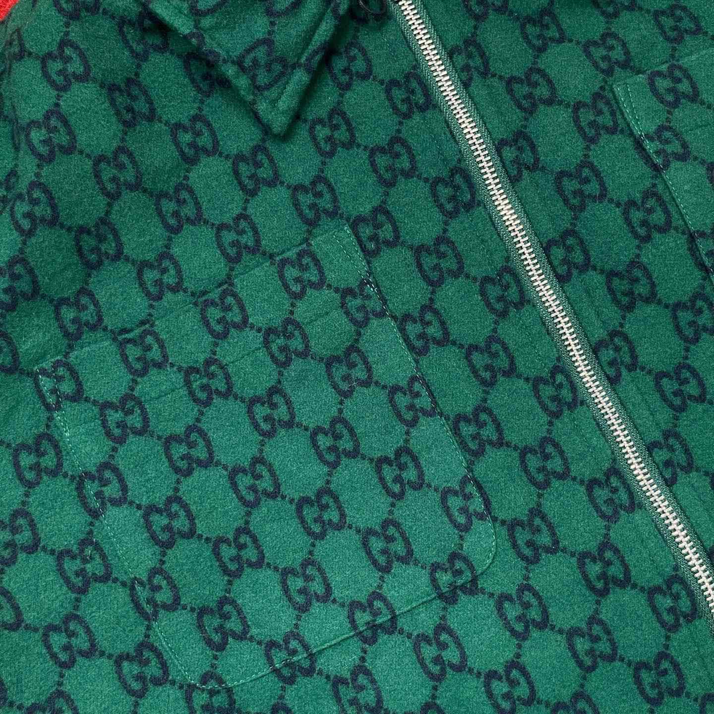 Gucci Green Gg Wool Flannel Padded Overshirt - DesignerGu