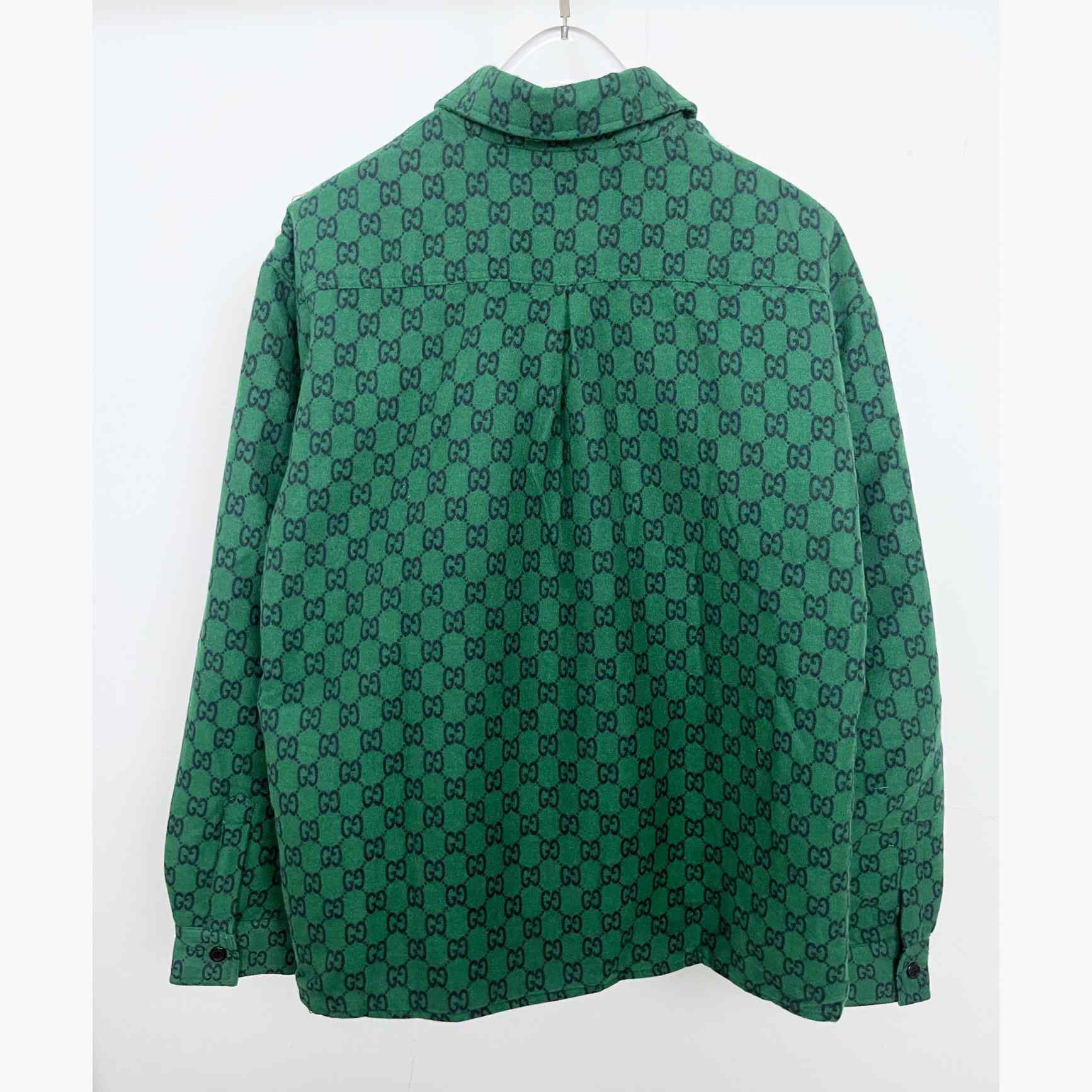 Gucci Green Gg Wool Flannel Padded Overshirt - DesignerGu