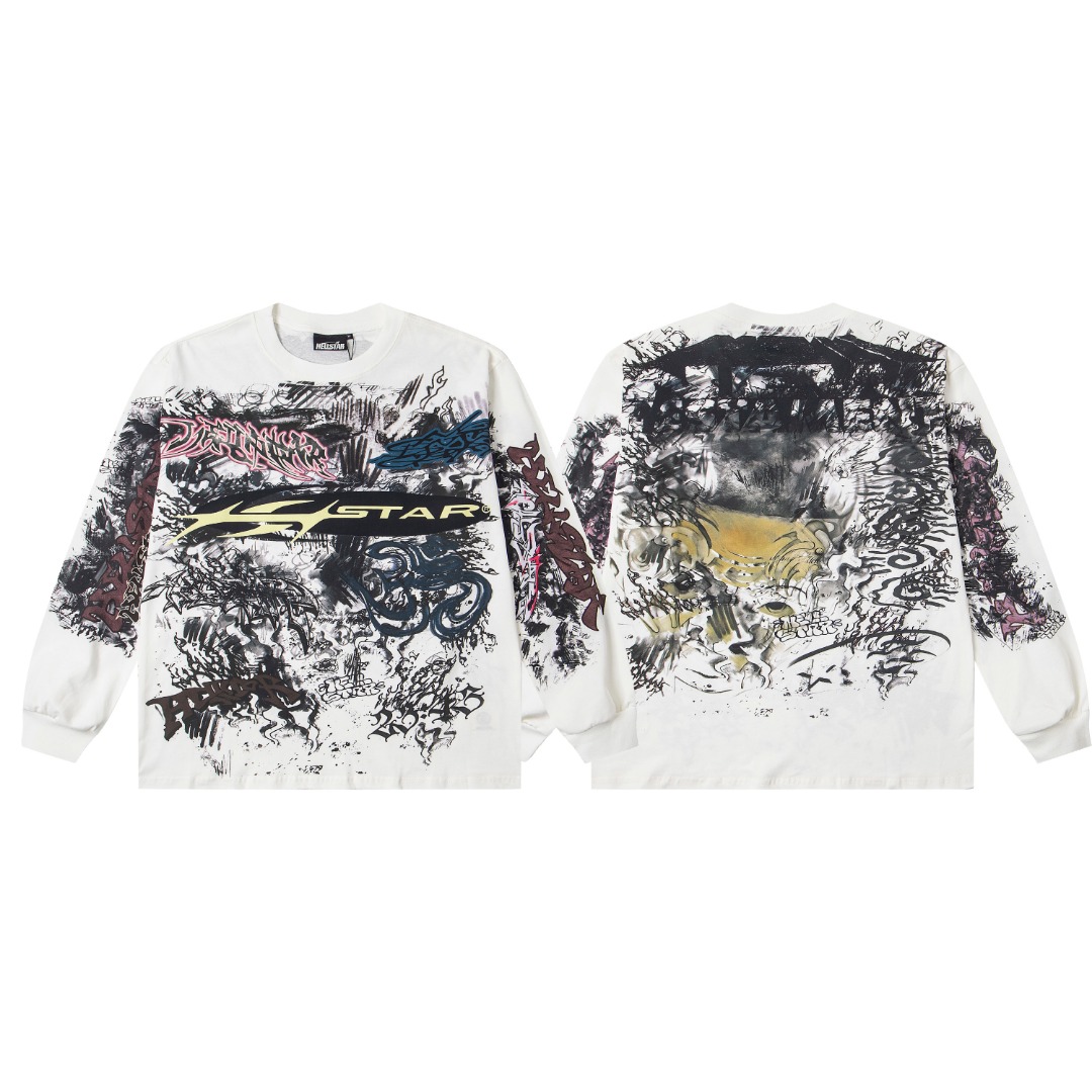 Hellstar Graffiti Long-Sleeve 'White' - DesignerGu