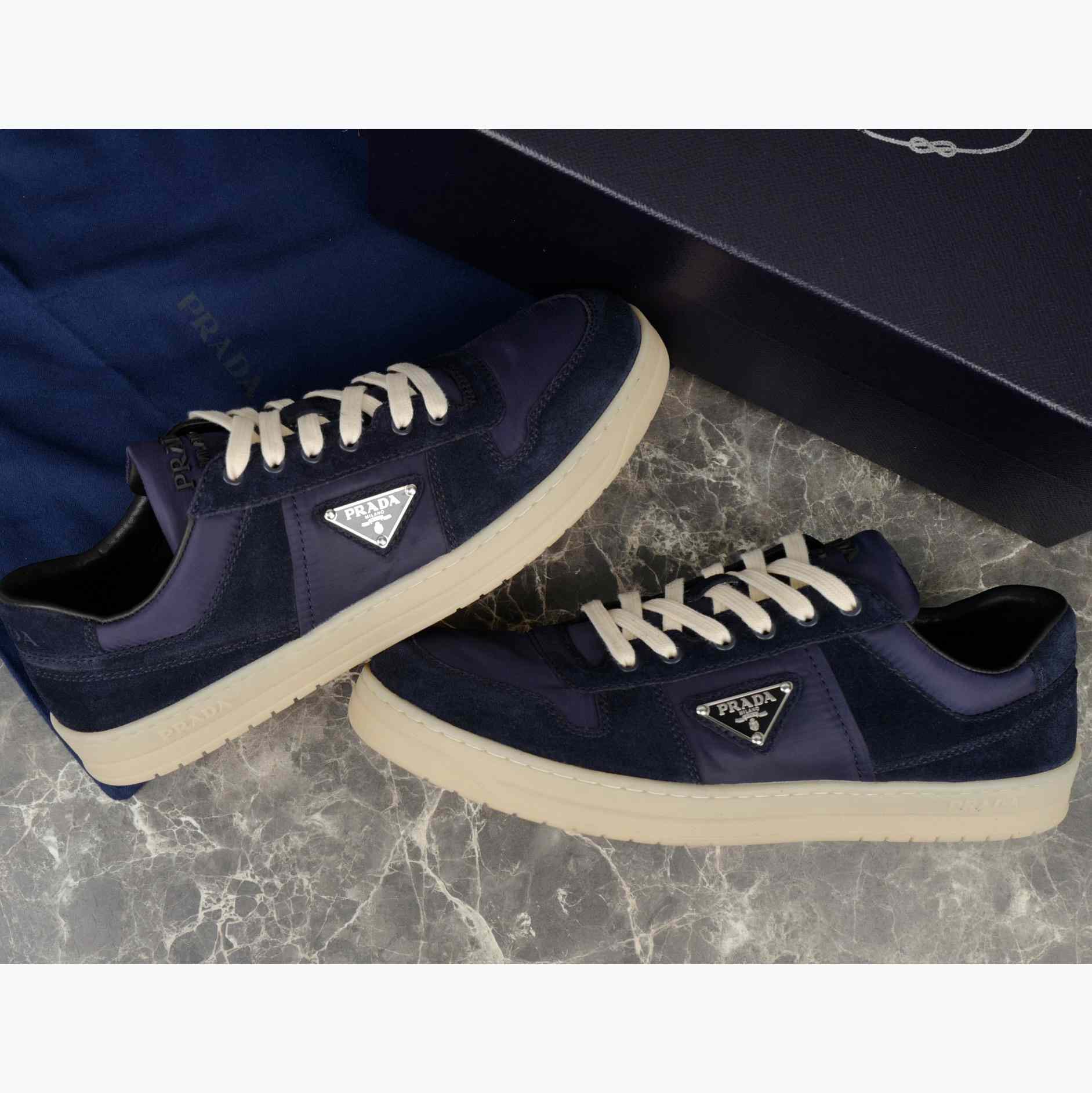 Prada Downtown Re-Nylon And Suede Sneakers - DesignerGu