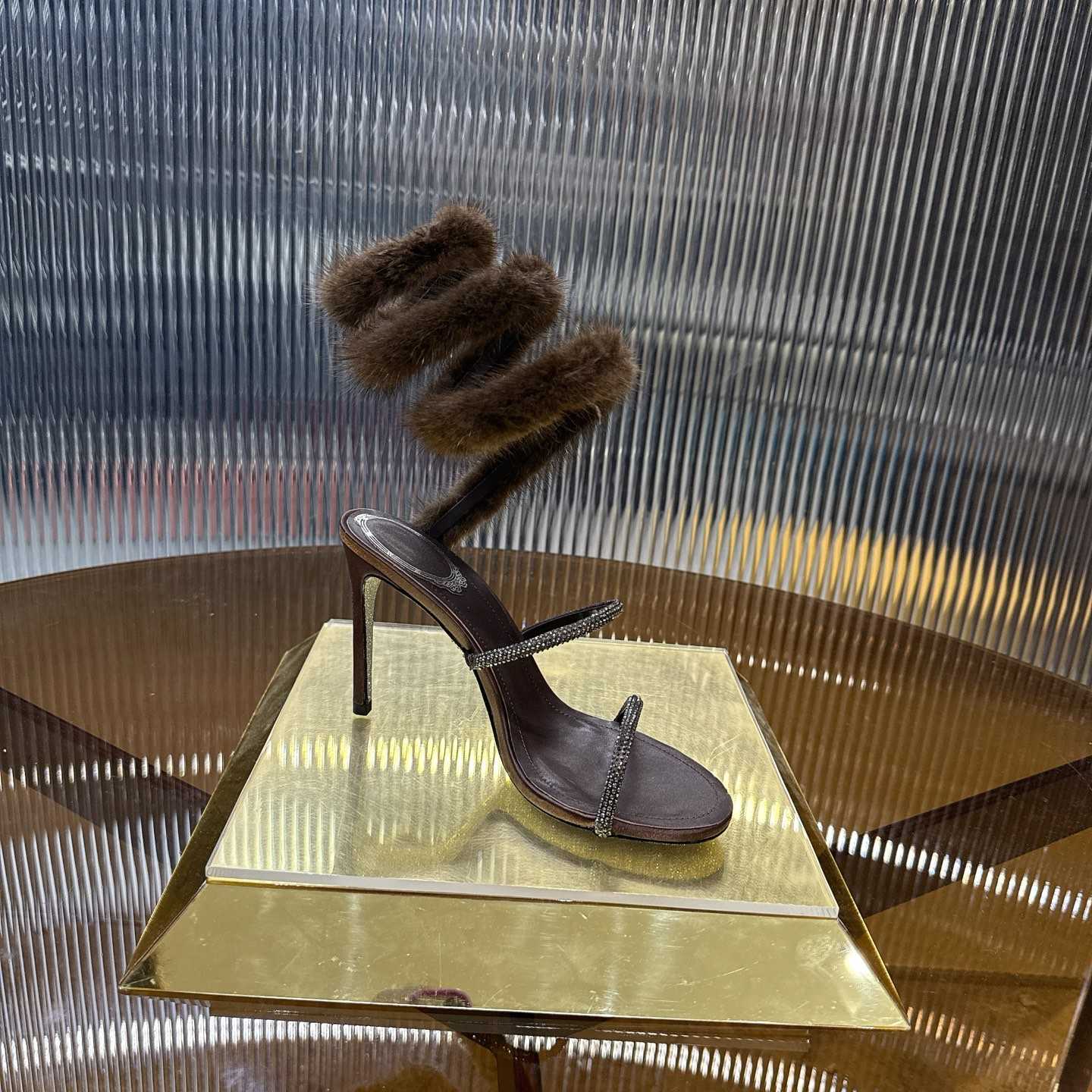 Rene Caovilla Lapin Fur-embellished 95mm Sandal   - DesignerGu