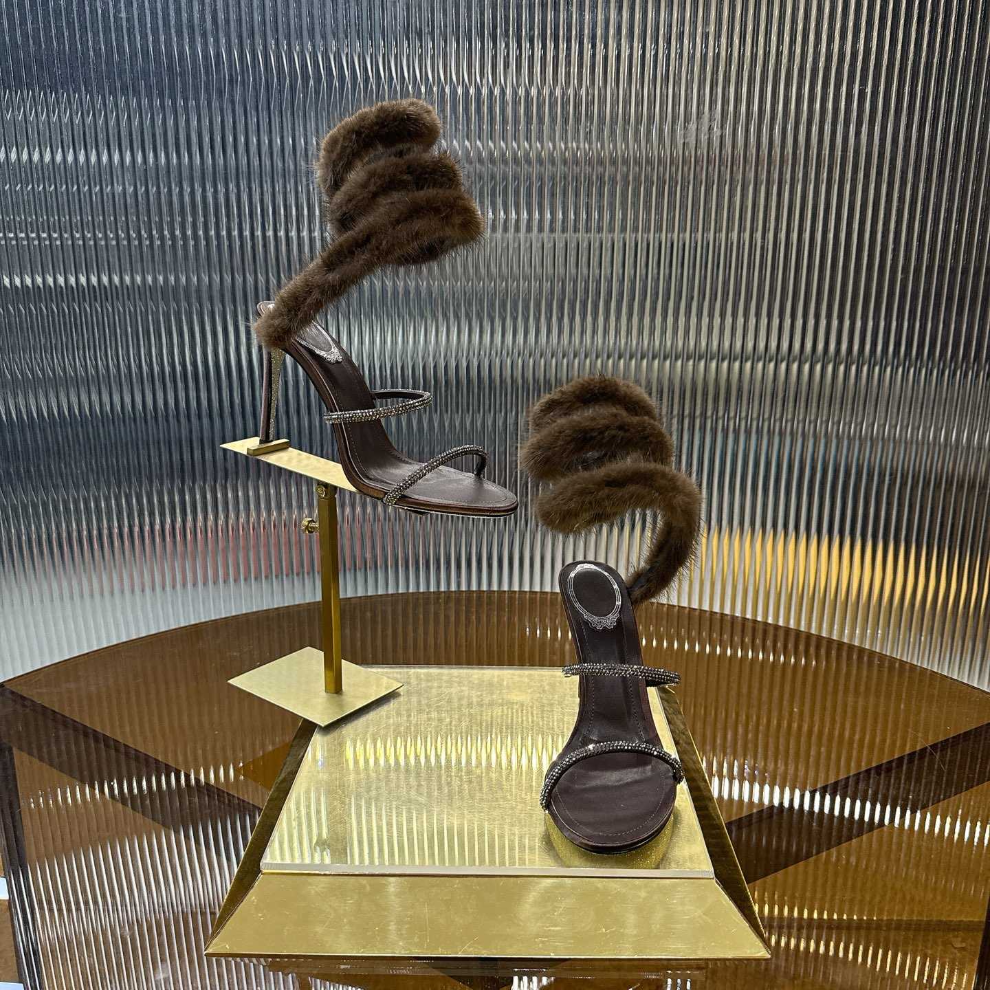 Rene Caovilla Lapin Fur-embellished 95mm Sandal   - DesignerGu