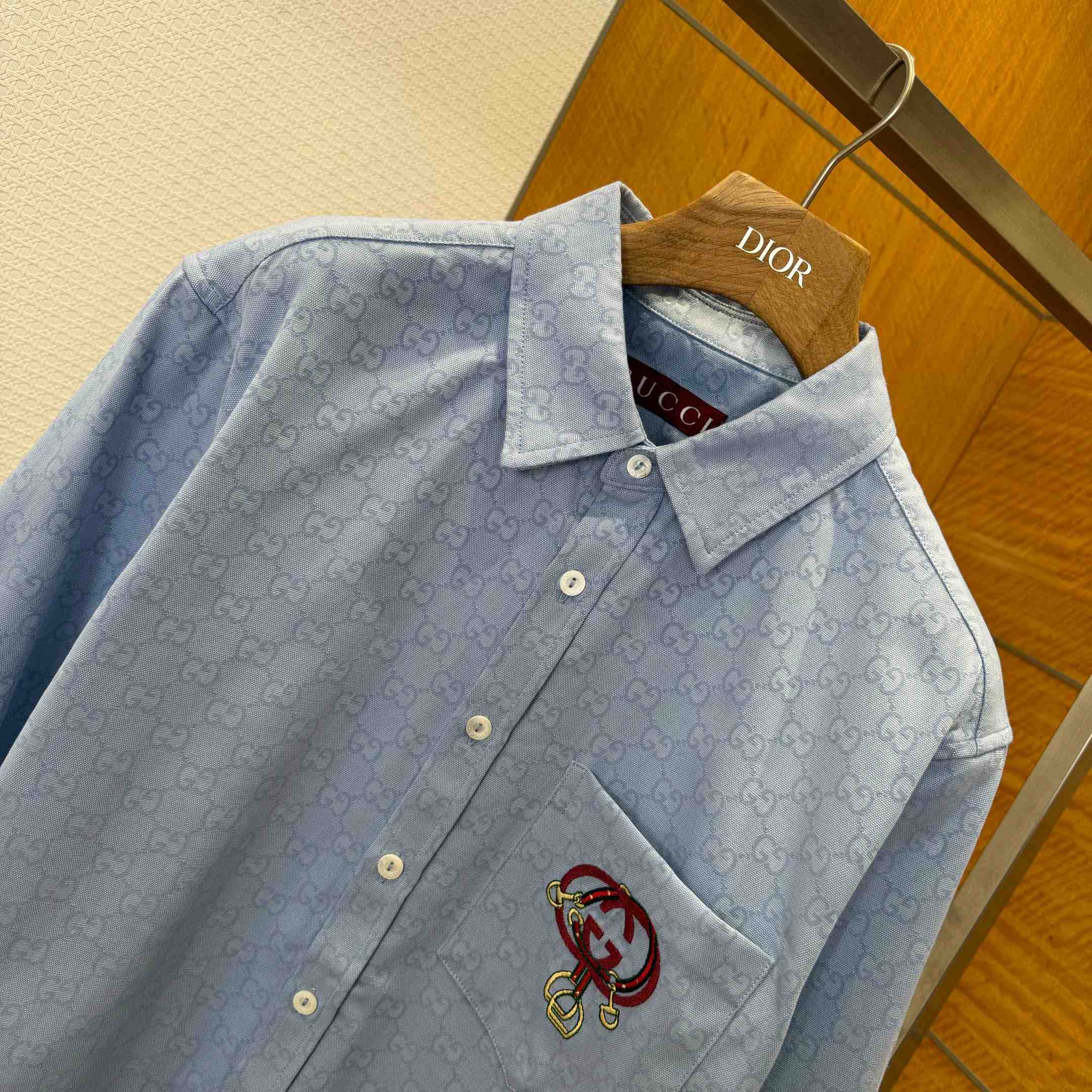 Gucci GG Oxford Cotton Shirt With Embroidery - DesignerGu