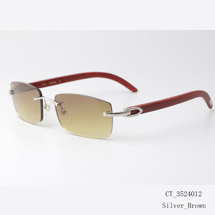 Cartier CT 3524012 Wood Sunglasses Silver Brown - DesignerGu
