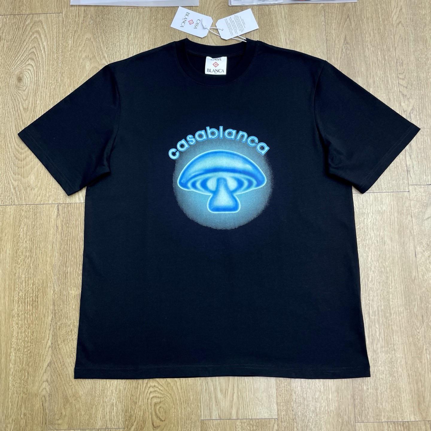 Casablanca Black Airbrush Mushroom Logo Short Sleeve T‑shirt C1127 - DesignerGu