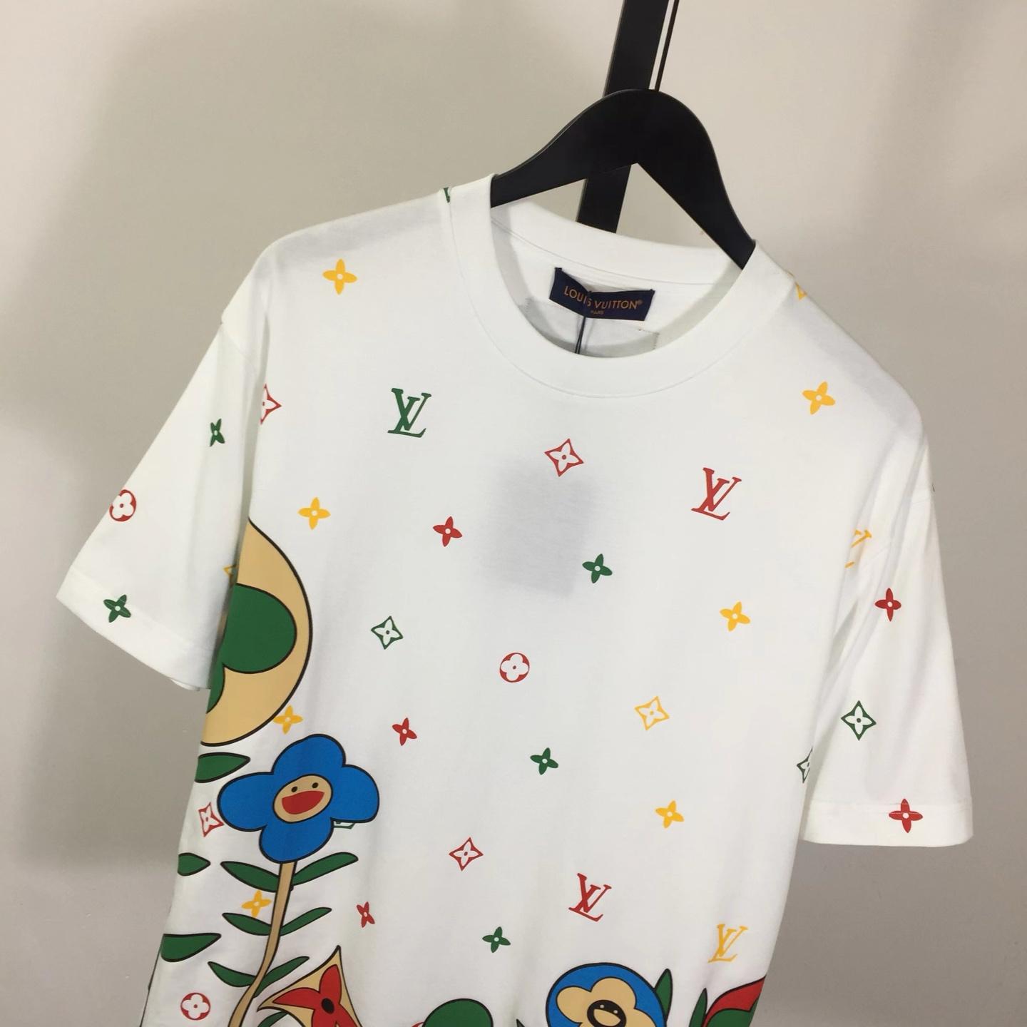 Louis Vuitton Cotton T-shirt With A Colorful Flower Graphic Print - DesignerGu