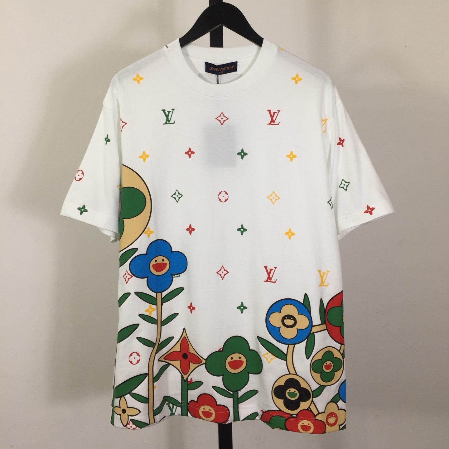 Louis Vuitton Cotton T-shirt With A Colorful Flower Graphic Print - DesignerGu