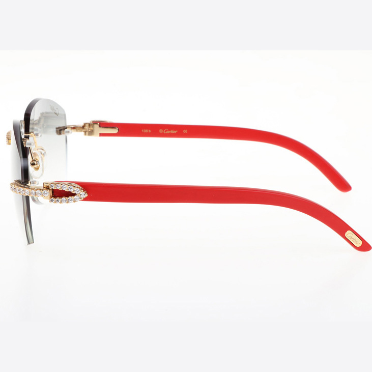 Cartier CT 4189706 Big Diamond Red Wood Sunglasses In Gold Gradient Grey - DesignerGu