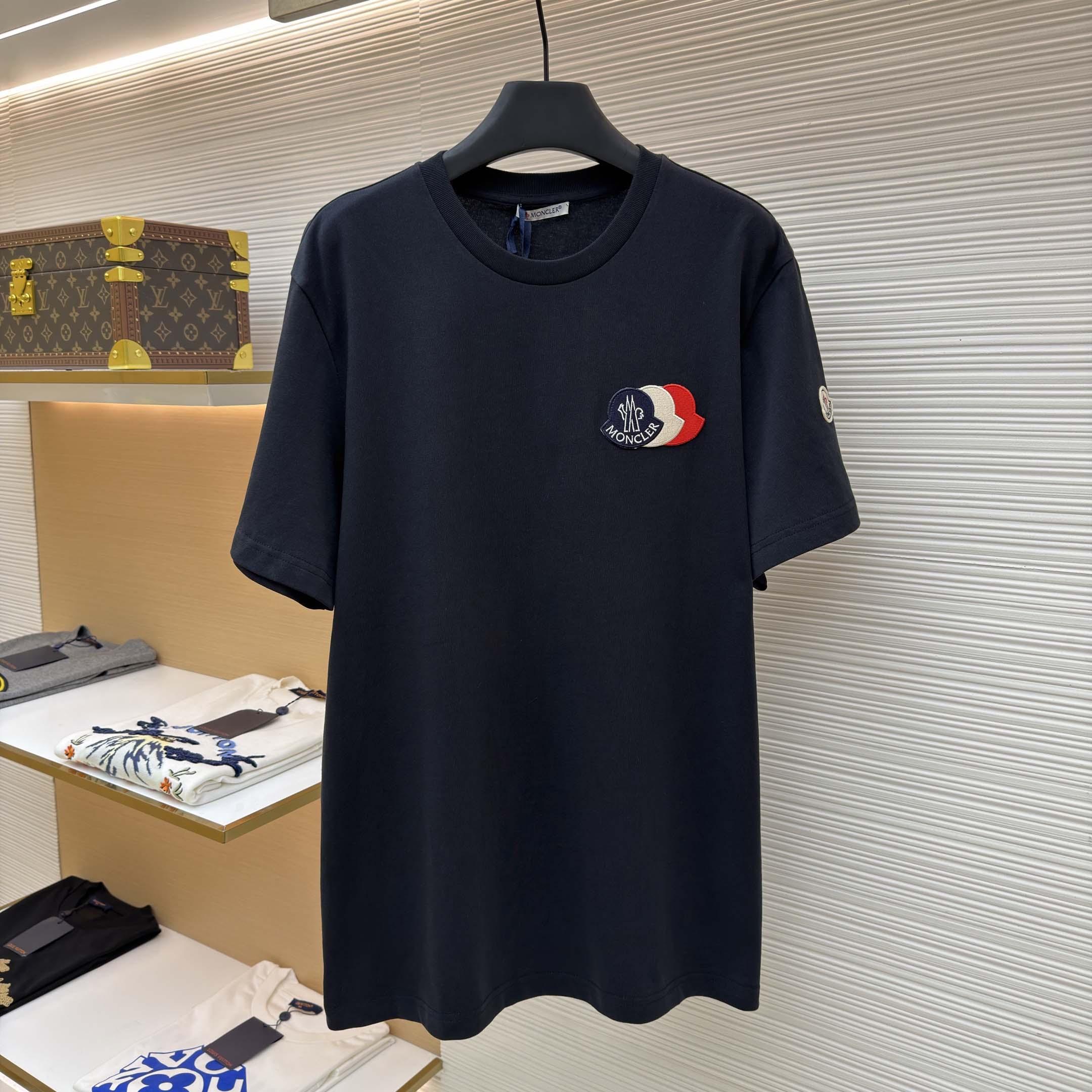 Moncler Embroidered Tricolor Logo Cotton T-Shirt - DesignerGu