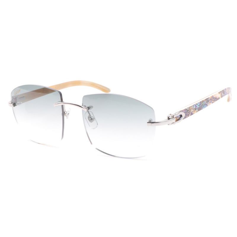 Cartier CT 4189706 Shell Mix White Buffalo Sunglasses In Silver Gradient Grey - DesignerGu