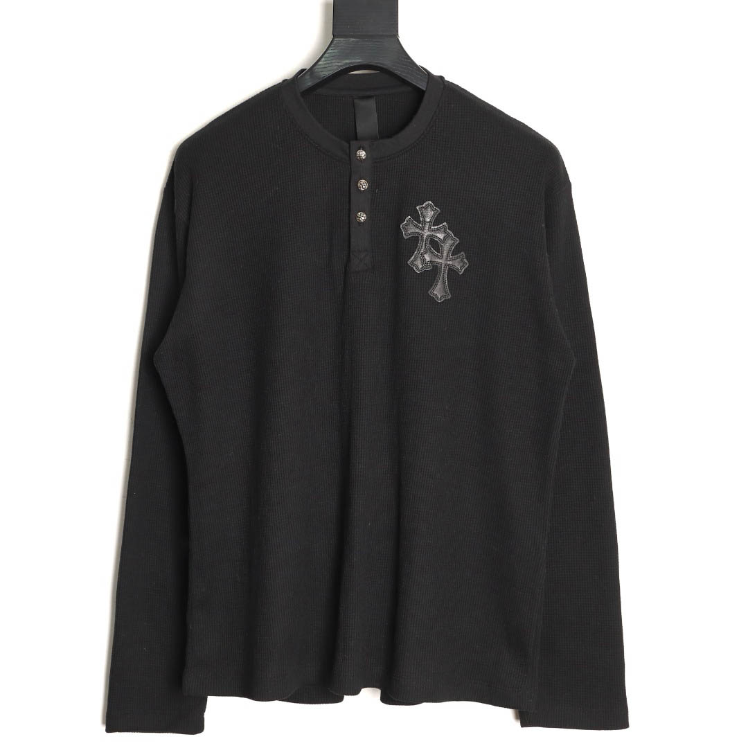 Chrome Hearts  Black Thermal Leather Cross Patch Long Sleeve Tee - DesignerGu