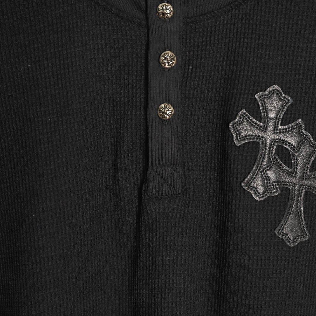 Chrome Hearts  Black Thermal Leather Cross Patch Long Sleeve Tee - DesignerGu