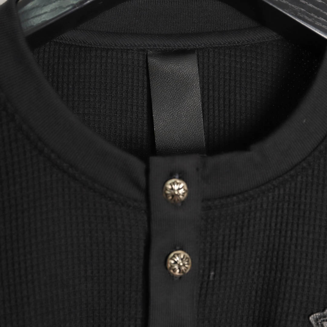 Chrome Hearts  Black Thermal Leather Cross Patch Long Sleeve Tee - DesignerGu