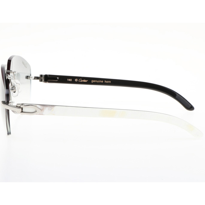Cartier CT 4189706 White Mix Black Buffalo Sunglasses In Silver Gradient Grey - DesignerGu