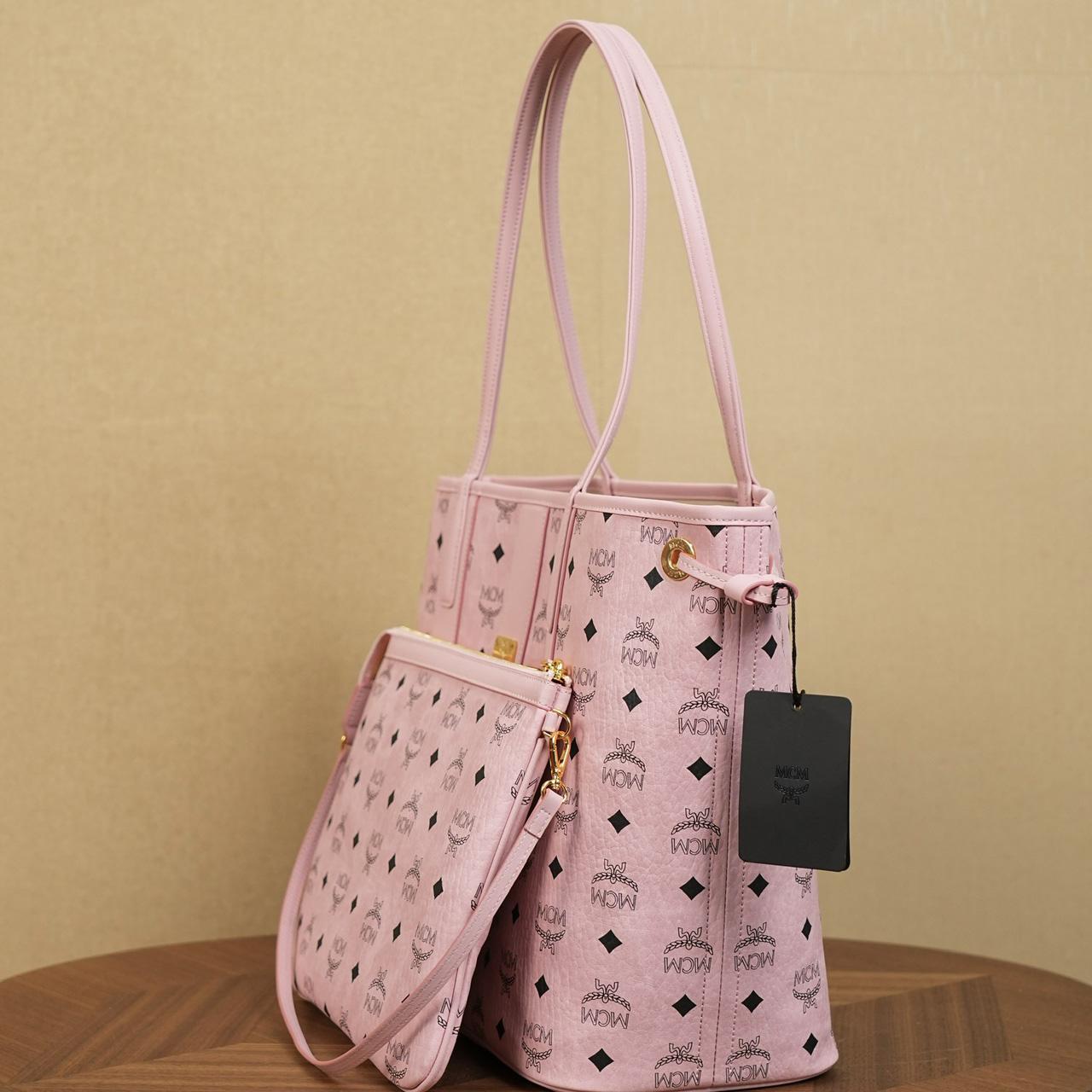 MCM Medium Liz Shopper in Visetos Pink - DesignerGu