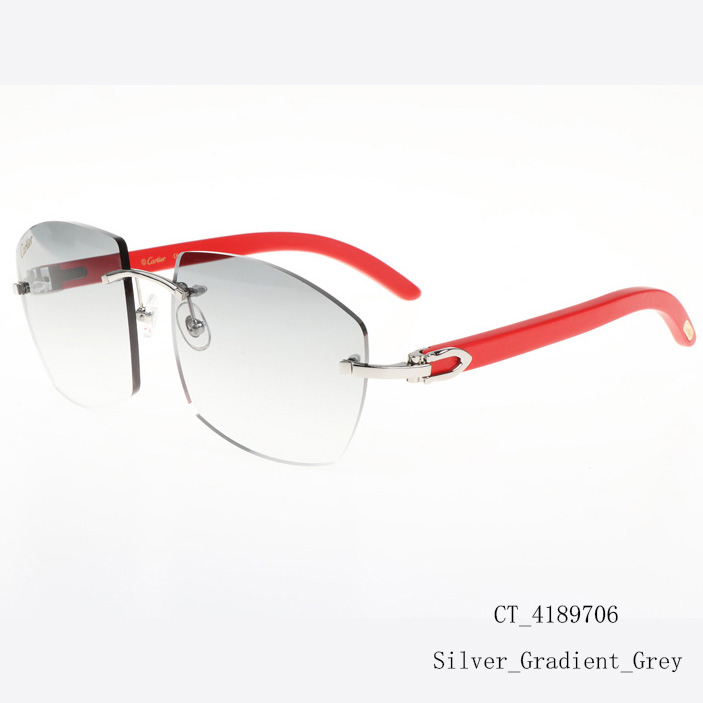Cartier CT 4189706 Red Wood Sunglasses In Silver Gradient Grey - DesignerGu