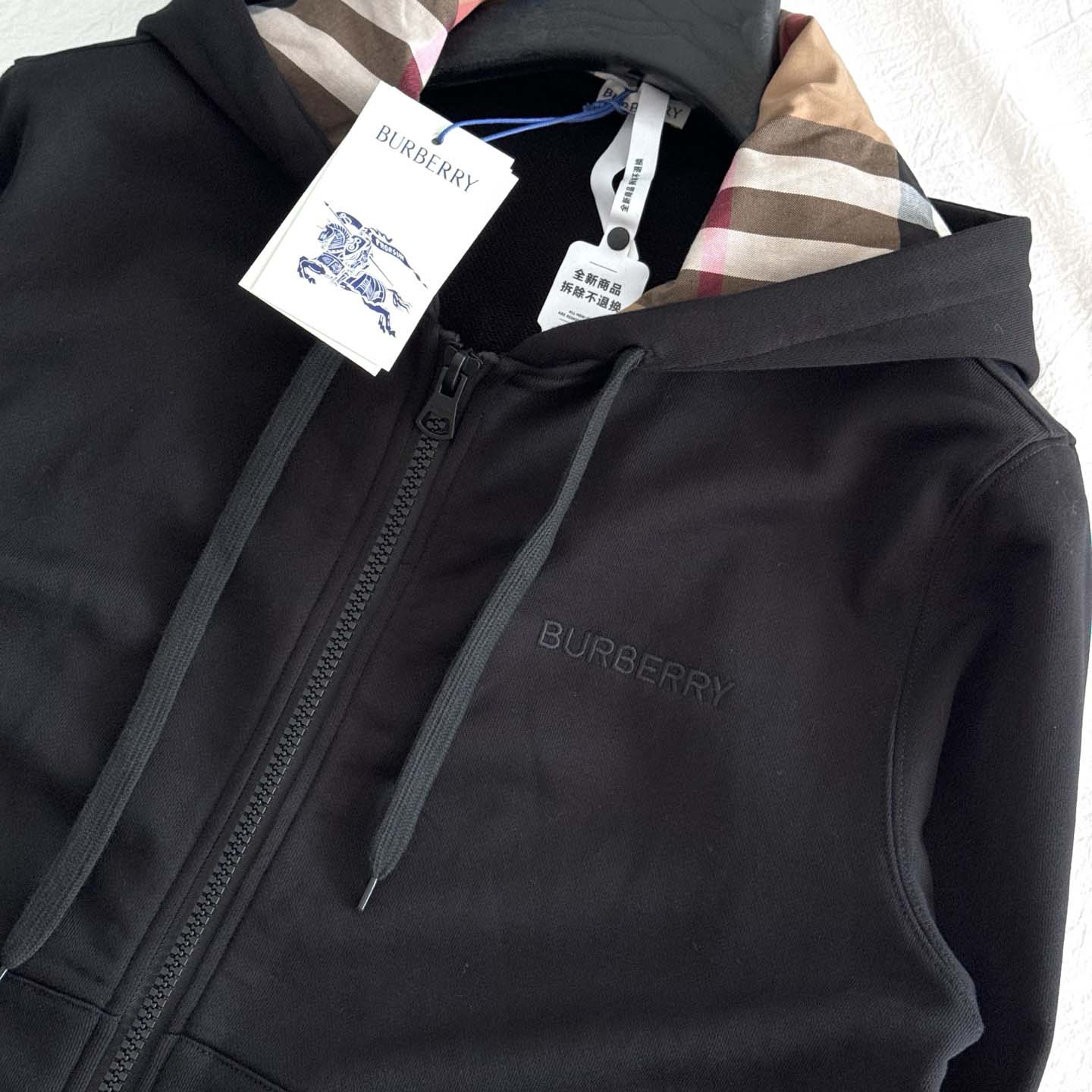 Burberry Hove Check Embroidery Logo Zip Hoodie  - DesignerGu