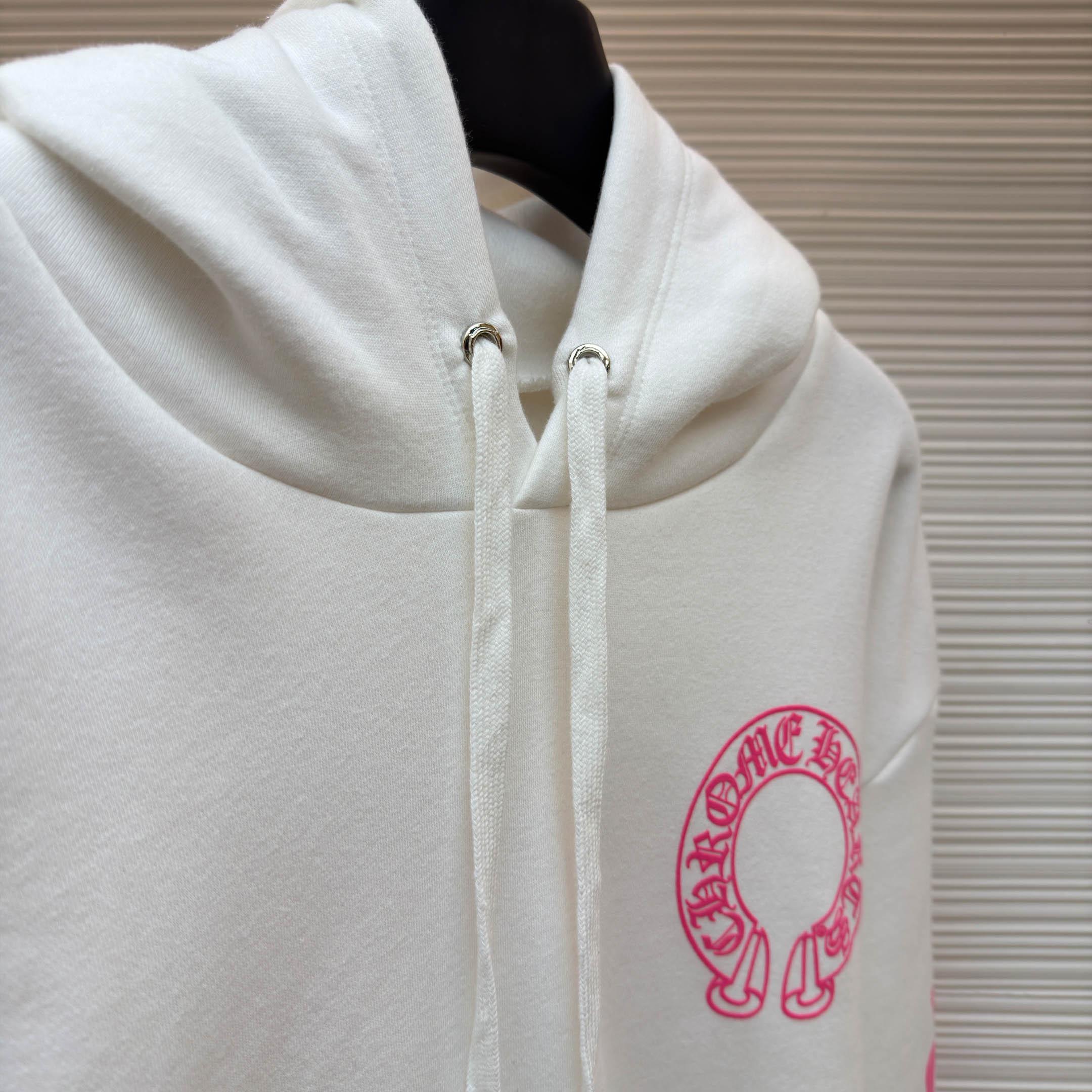 Chrome Hearts Pink Horseshoe Floral Sleeve Pullover Hoodie - DesignerGu