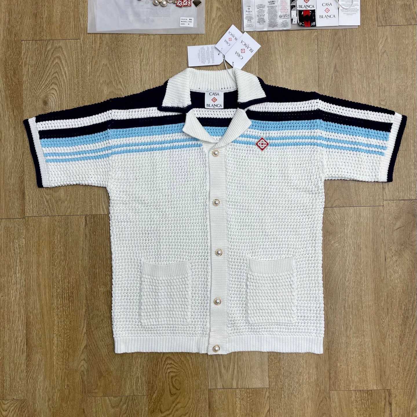 Casablanca Tennis Cotton Crochet Short Sleeve Shirt Z6038 - DesignerGu