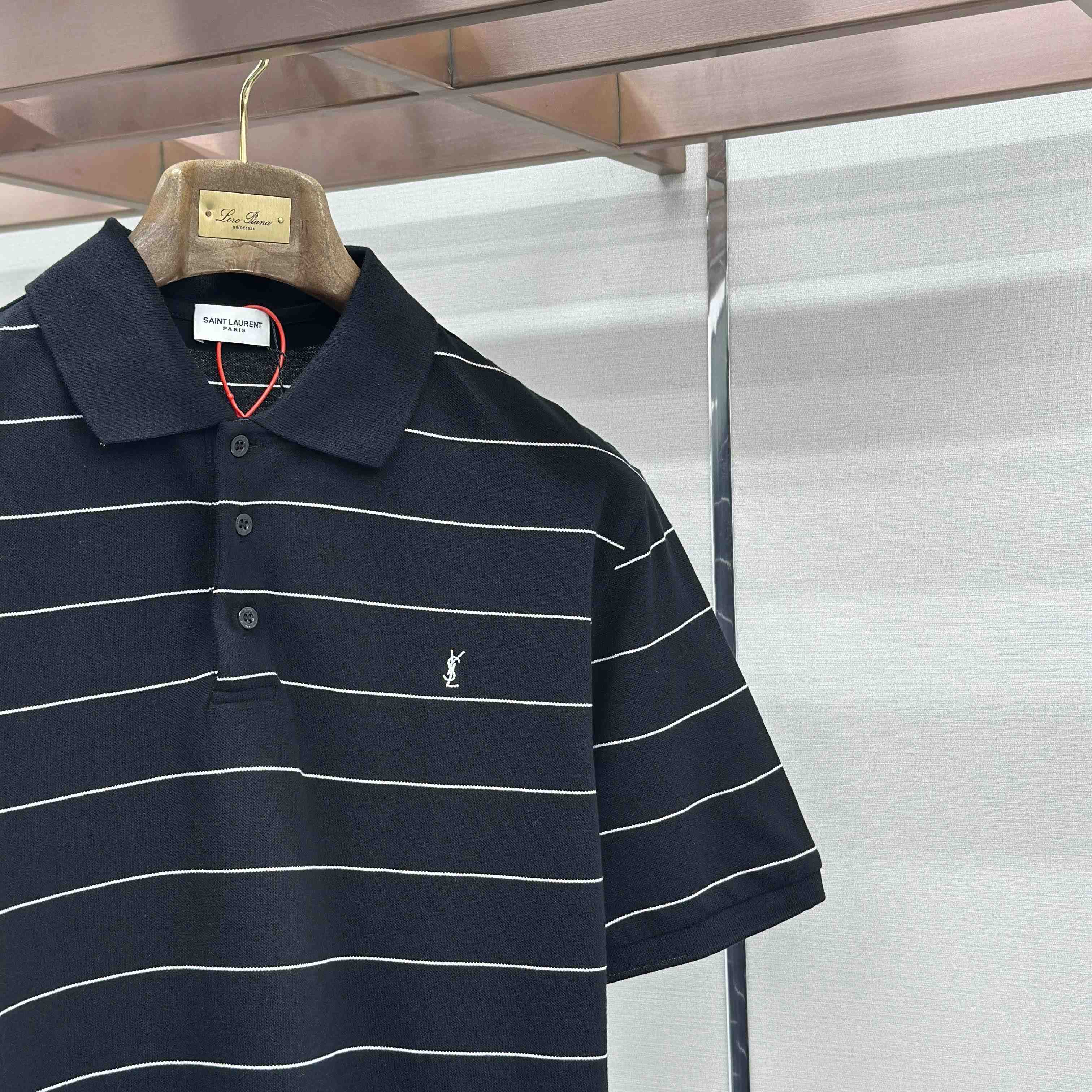Saint Laurent Cassandre Polo Shirt in Striped Piqué - DesignerGu