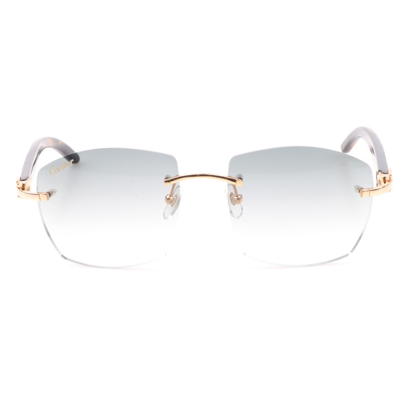 Cartier CT 4189706 Shell Mix Black Buffalo Sunglasses In Gold Gradient Grey - DesignerGu