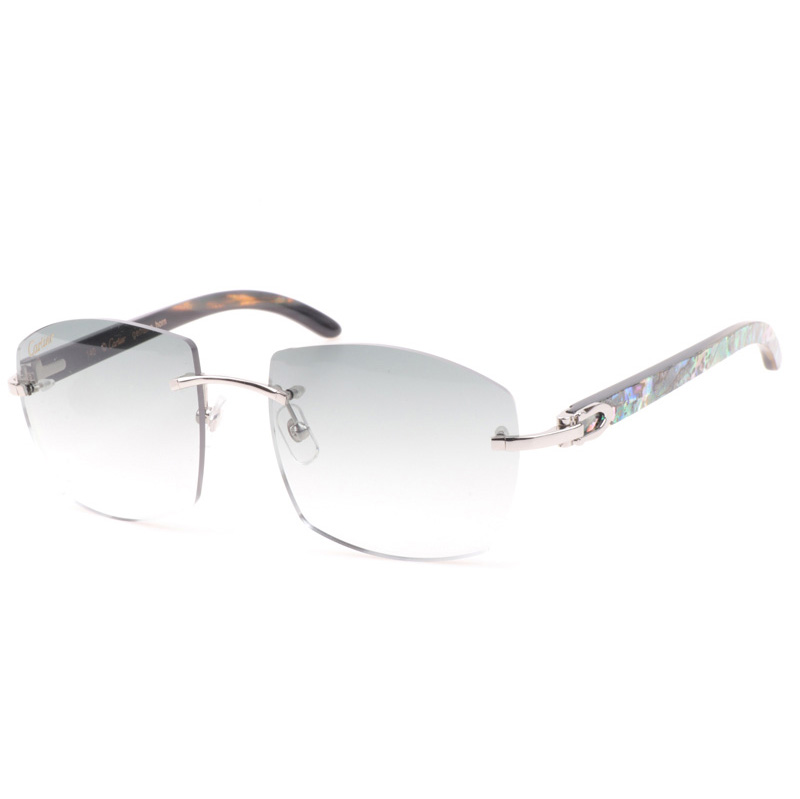 Cartier CT 4189706 Shell Mix Black Buffalo Sunglasses In Silver Gradient Grey - DesignerGu