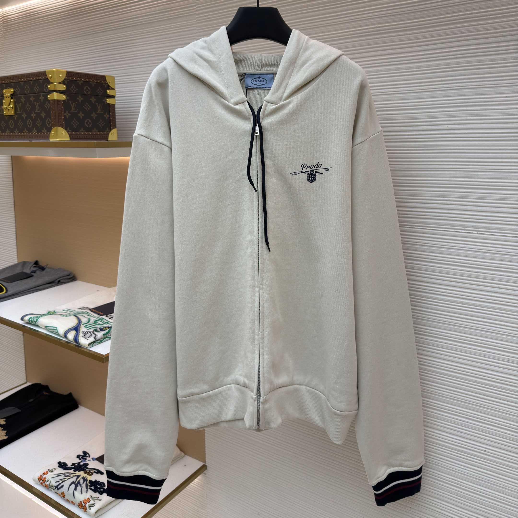 Prada   Cotton Fleece Zipper Hoodie - DesignerGu