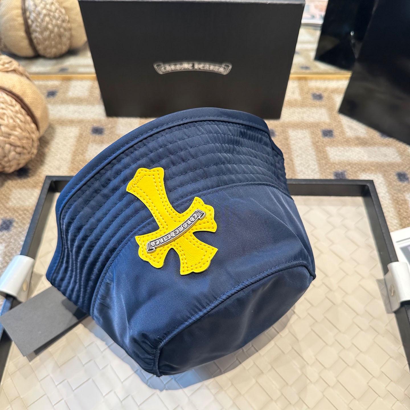 Chrome Heart Yellow Cross Nylon Navy Blue Fisherman Hat - DesignerGu