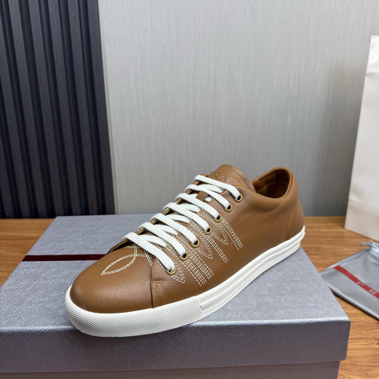 Prada Decorative-Stitching Leather Low-Top Sneakers - DesignerGu