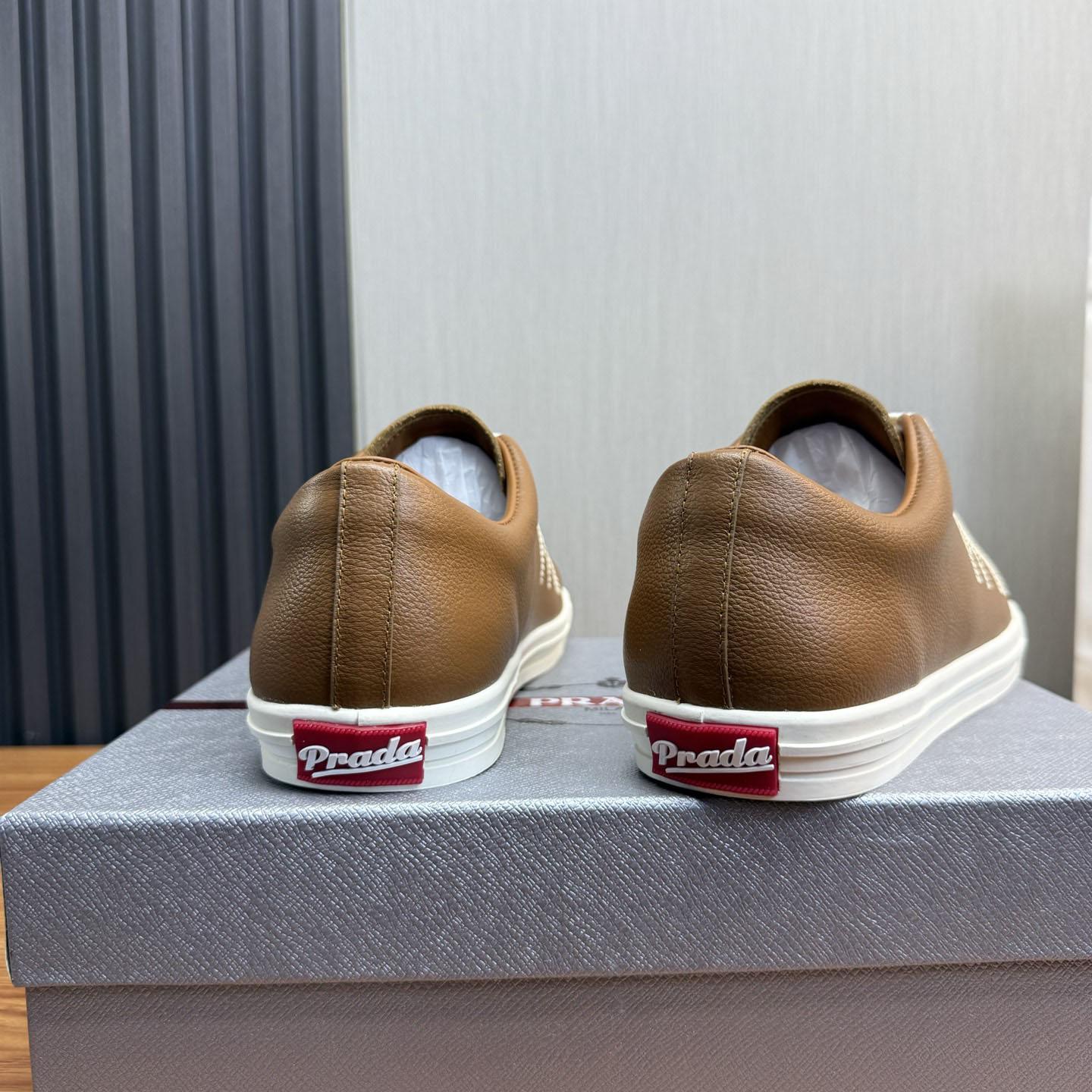 Prada Decorative-Stitching Leather Low-Top Sneakers - DesignerGu